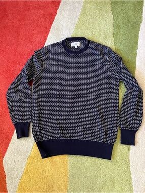 Jack Spade Sweater Mens Small Blue Striped Crewneck Textured Knit